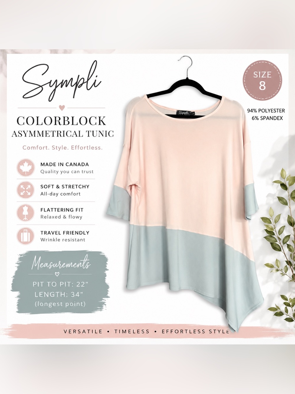 Sympli Colorblock Asymmetrical Tunic in Blush and Dusty Blue